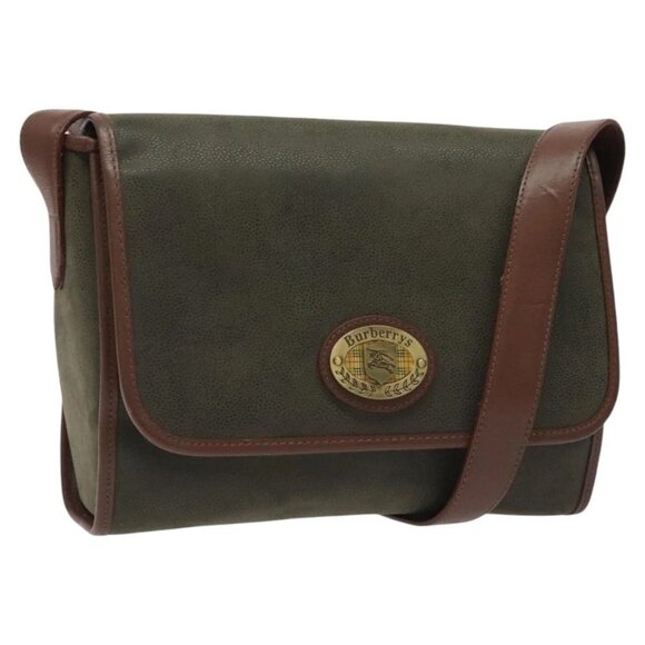 Burberrys Shoulder Bag Suede Leather Khaki Auth BA2418 - Picture 1 of 16